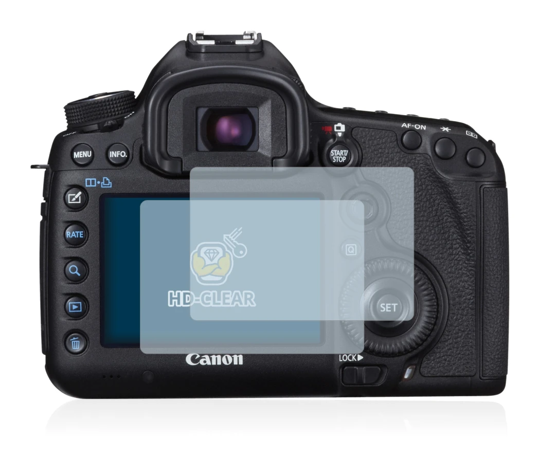 Image of the device Canon EOS 5D Mark III with a wide variety of screen protectors.