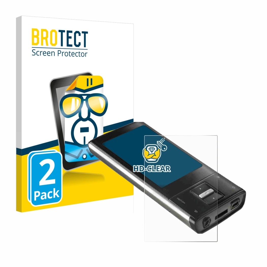 Front side of a product packaging with the brand logo BROTECT. Next to it is the device Intenso Video Shooter 2,4