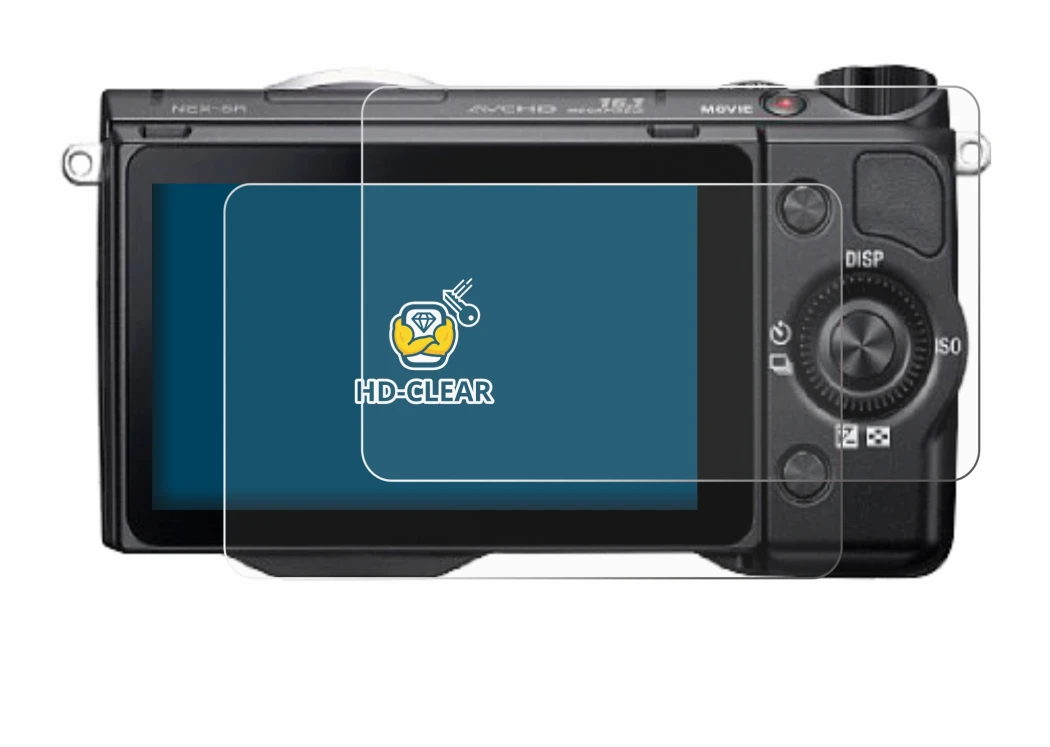 Image of the device Sony Alpha NEX-5R with a wide variety of screen protectors.