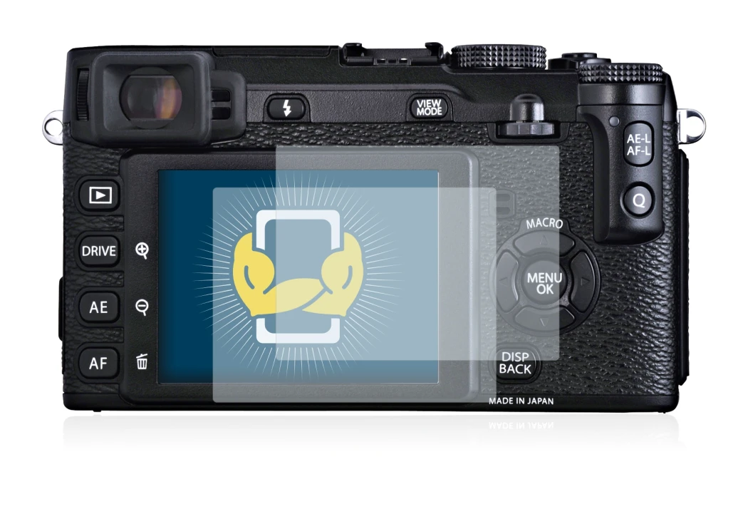 Image of the device Fujifilm X-E1 with a wide variety of screen protectors.