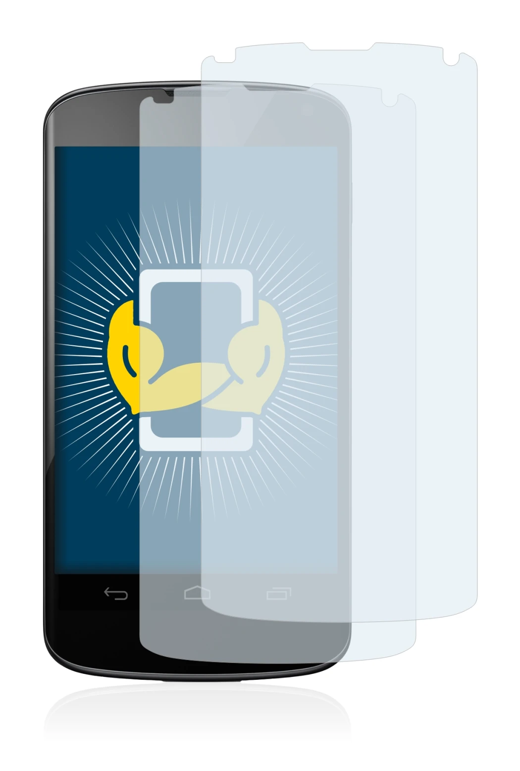 Image of the device Google Nexus 4 with a wide variety of screen protectors.