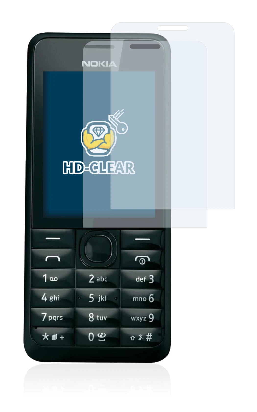 Image of the device Nokia 301 with a wide variety of screen protectors.