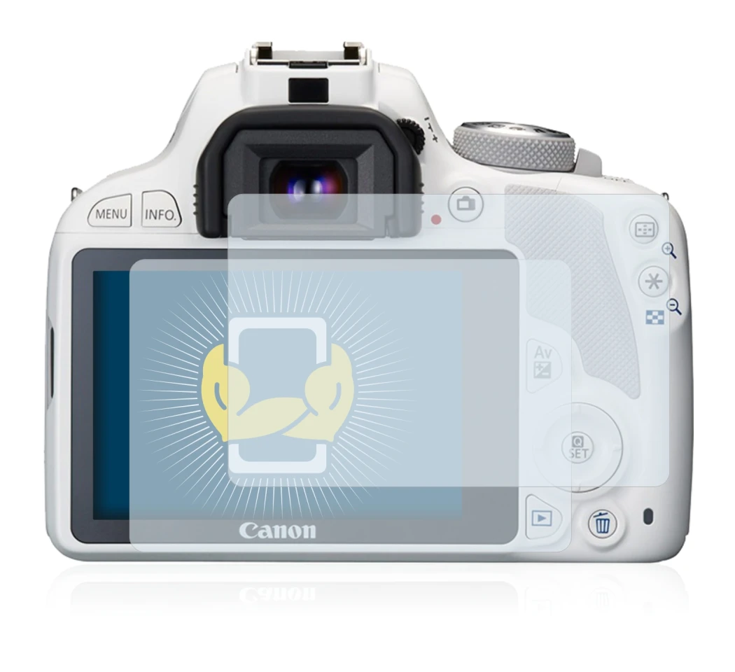 Image of the device Canon EOS 100D with a wide variety of screen protectors.