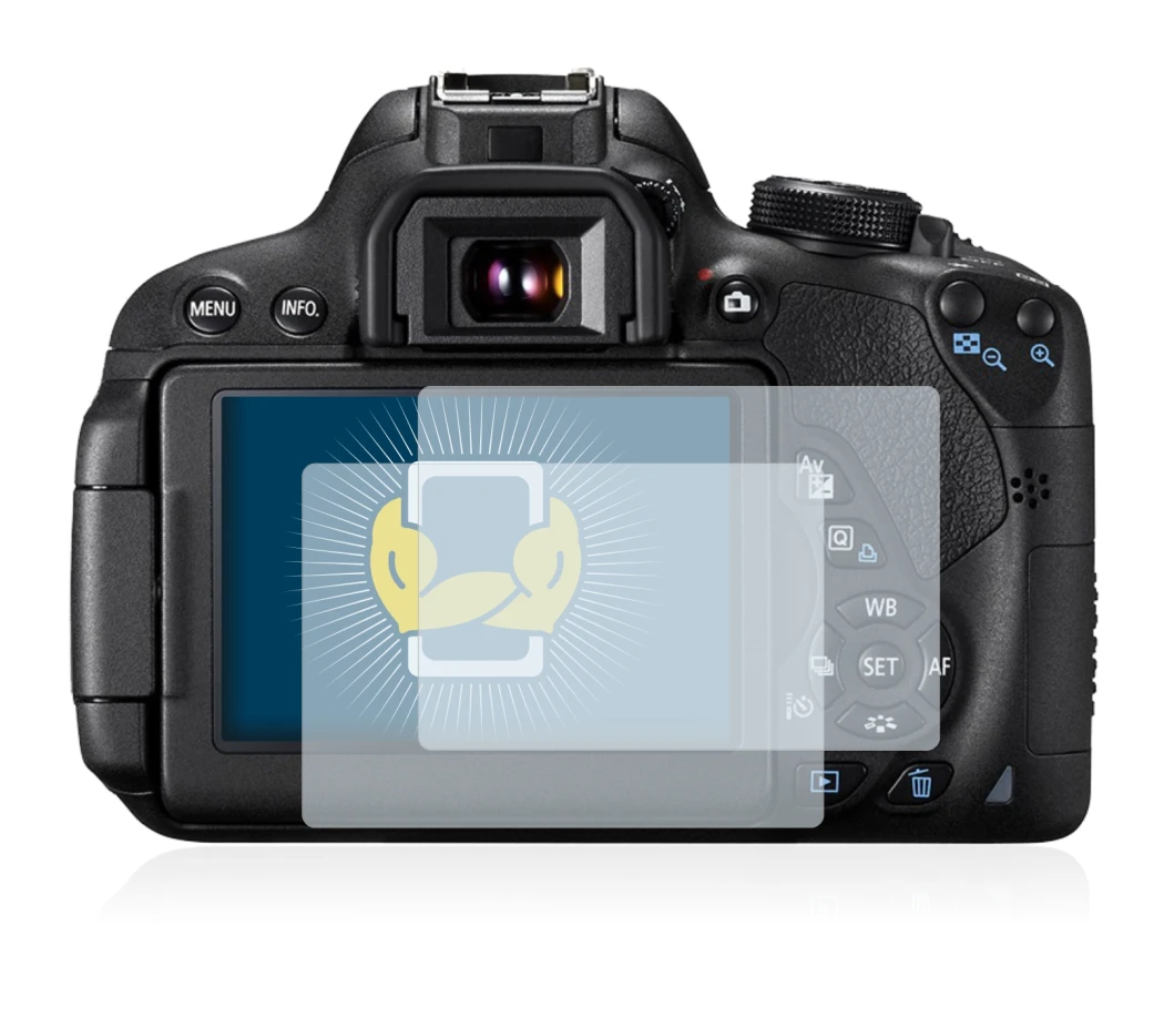 Image of the device Canon EOS 700D with a wide variety of screen protectors.
