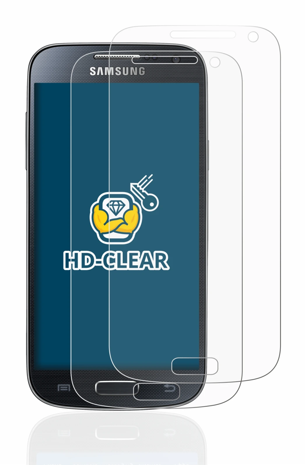 Image of the device Samsung Galaxy S4 Mini with a wide variety of screen protectors.