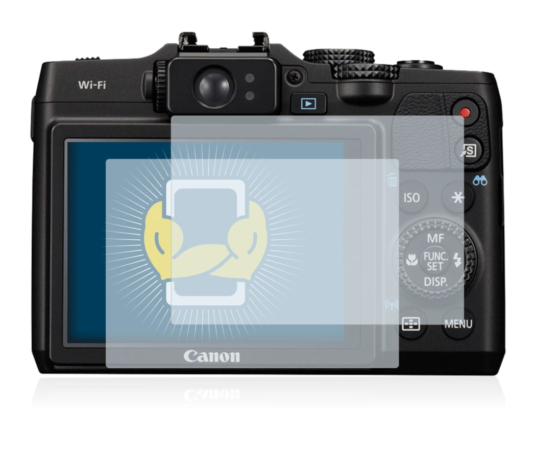 Image of the device Canon PowerShot G16 with a wide variety of screen protectors.