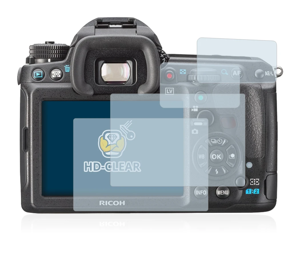 Image of the device Pentax K3, K-3 with a wide variety of screen protectors.