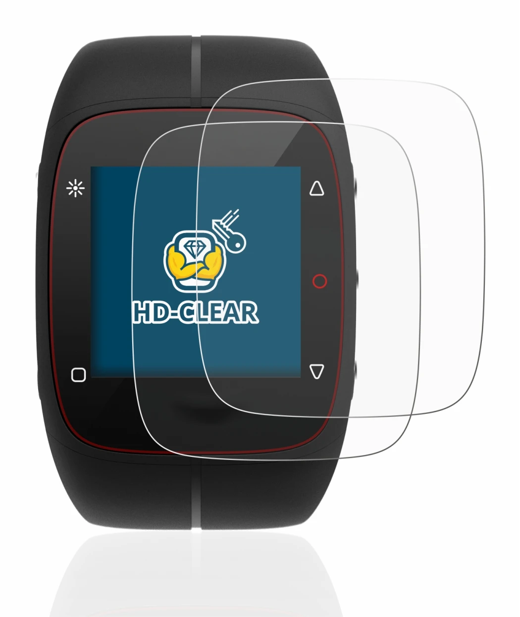 Image of the device Polar M400 with a wide variety of screen protectors.