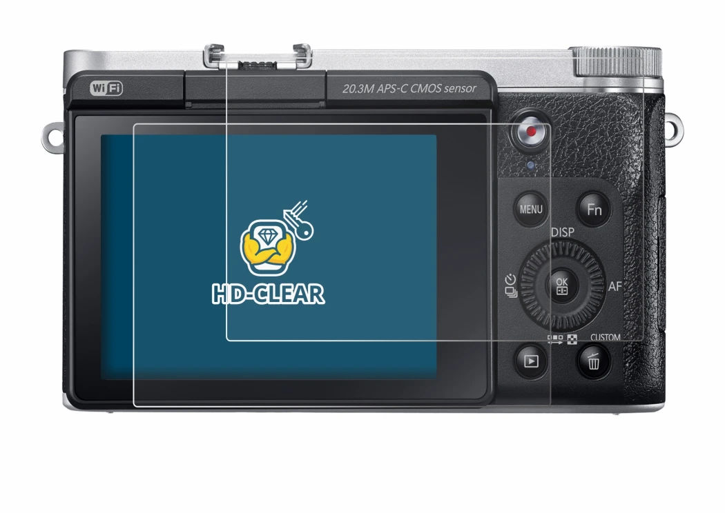 Image of the device Samsung NX300M with a wide variety of screen protectors.