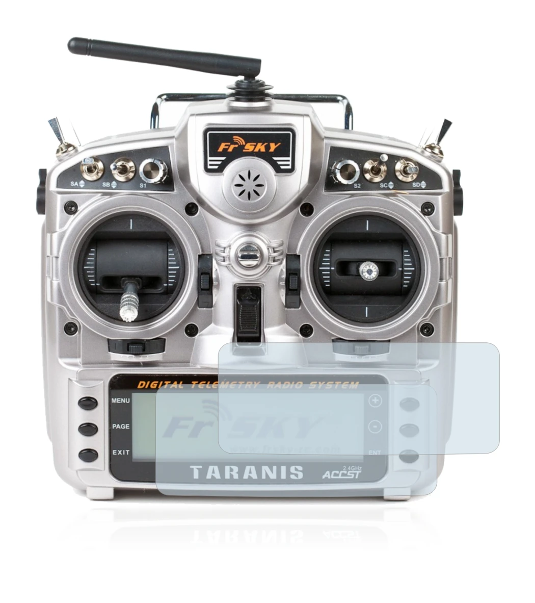 Image of the device FrSky Taranis X9D with a wide variety of screen protectors.