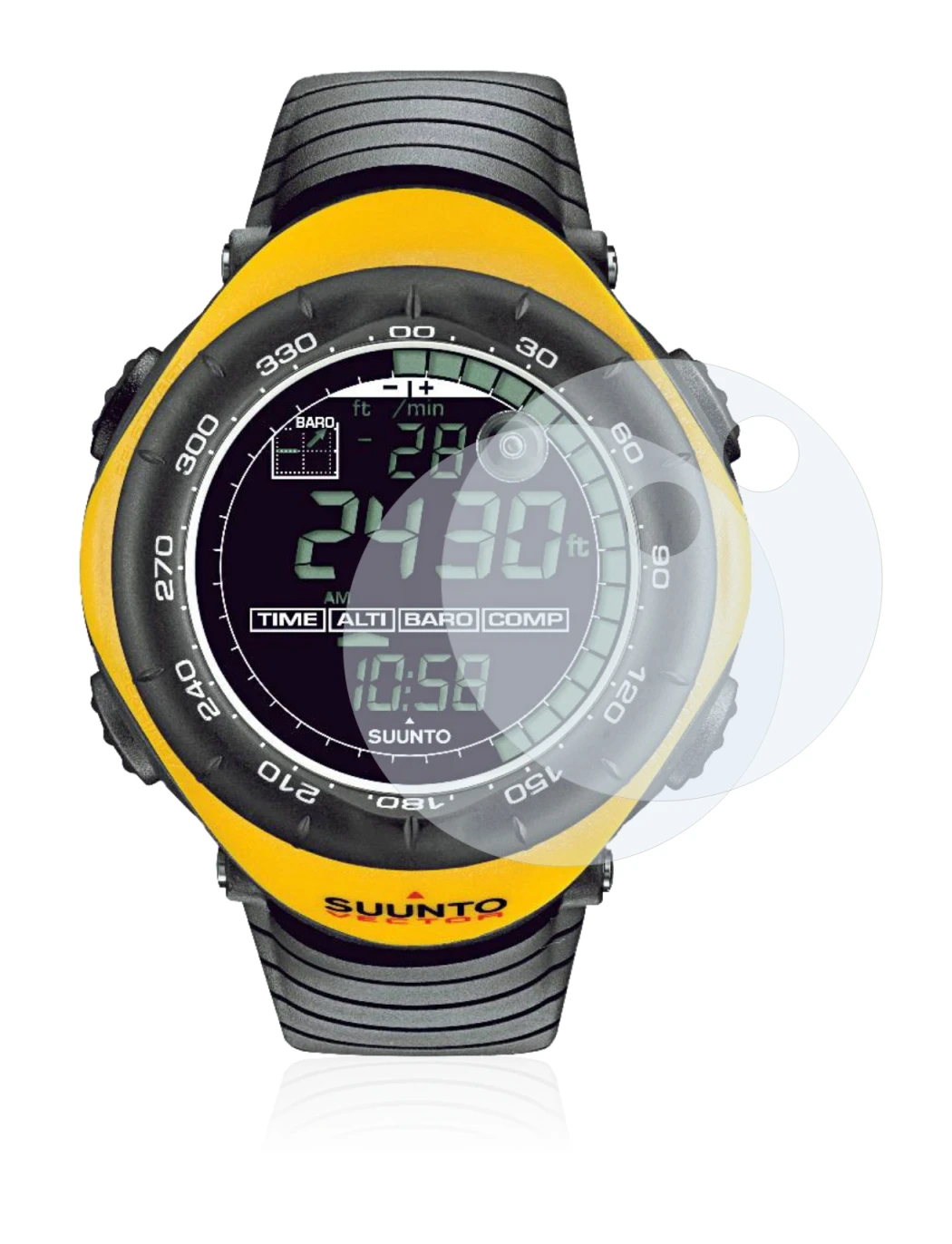 Image of the device Suunto Vector Yellow with a wide variety of screen protectors.