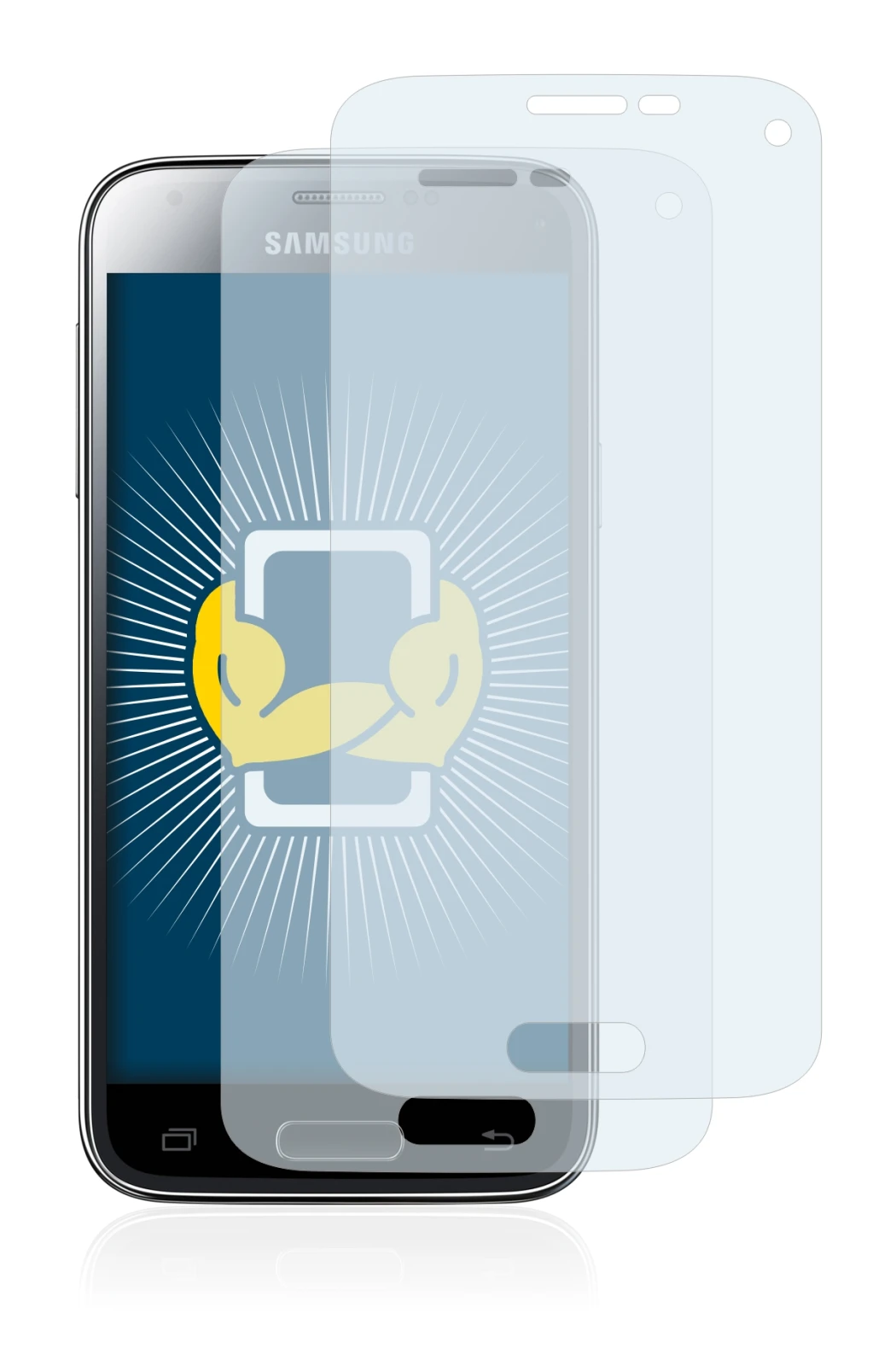 Image of the device Samsung Galaxy S5 Mini SM-G800F with a wide variety of screen protectors.
