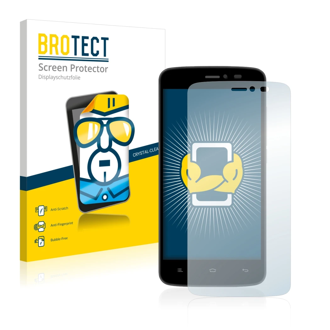 Front side of a product packaging with the brand logo BROTECT. Next to it is the device Evertek EverMiracle Nano shown with th