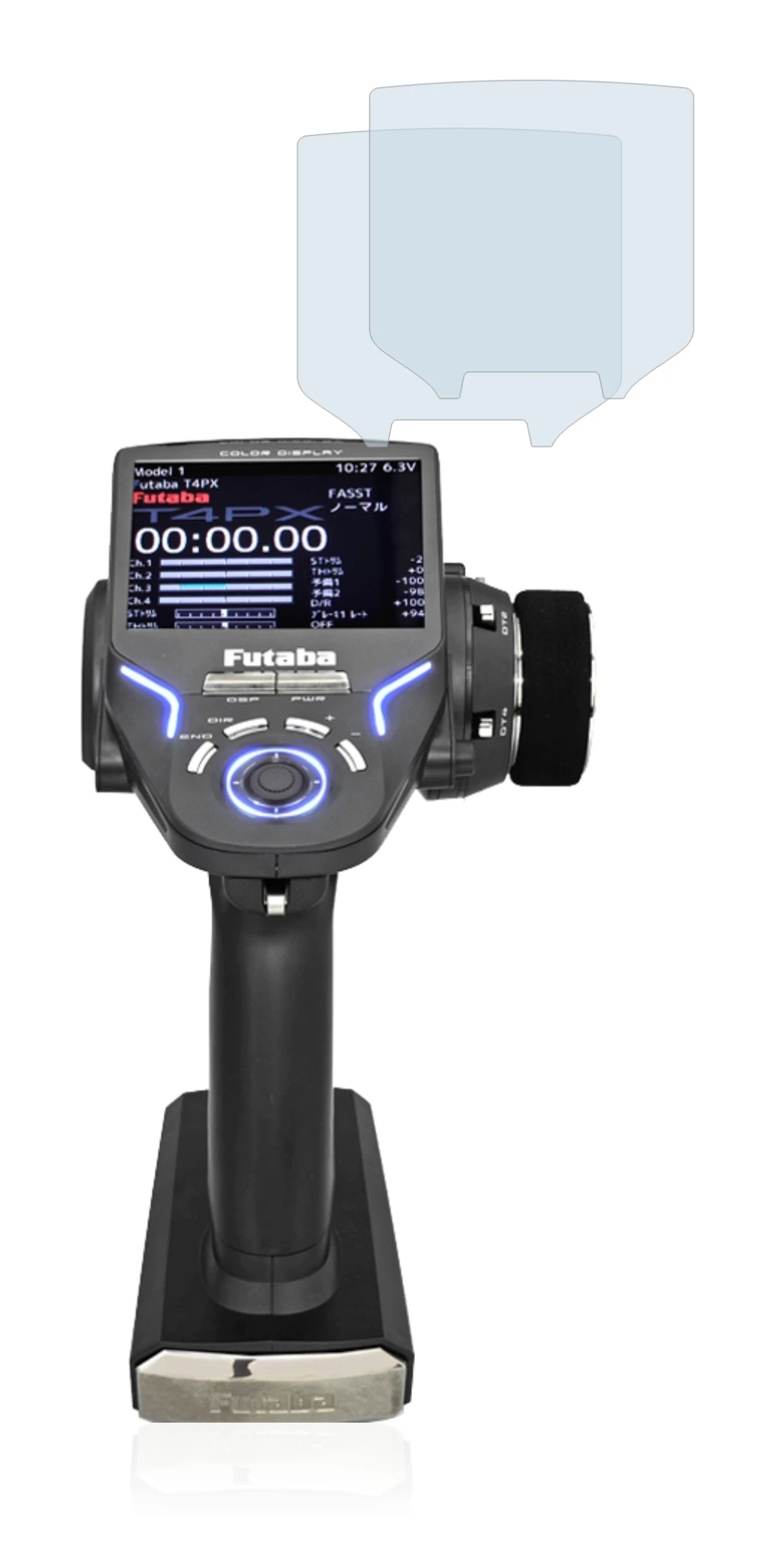 Image of the device Futaba 4PX with a wide variety of screen protectors.