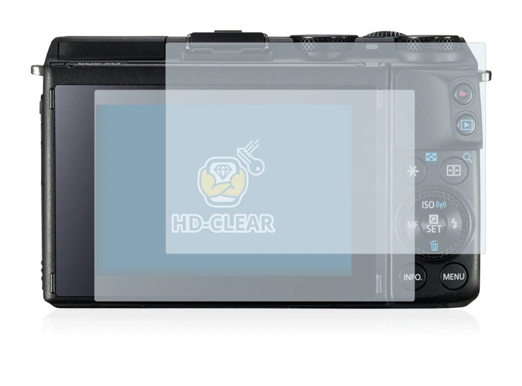 Image of the device Canon EOS M3 with a wide variety of screen protectors.