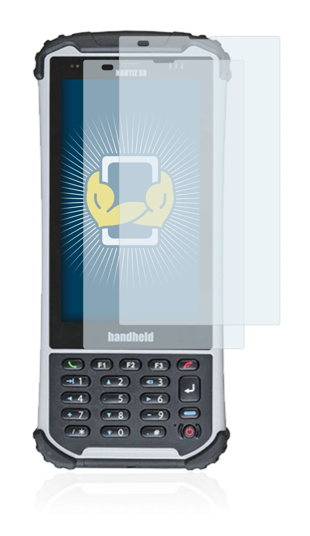 Image of the device Handheld Nautiz X8 with a wide variety of screen protectors.