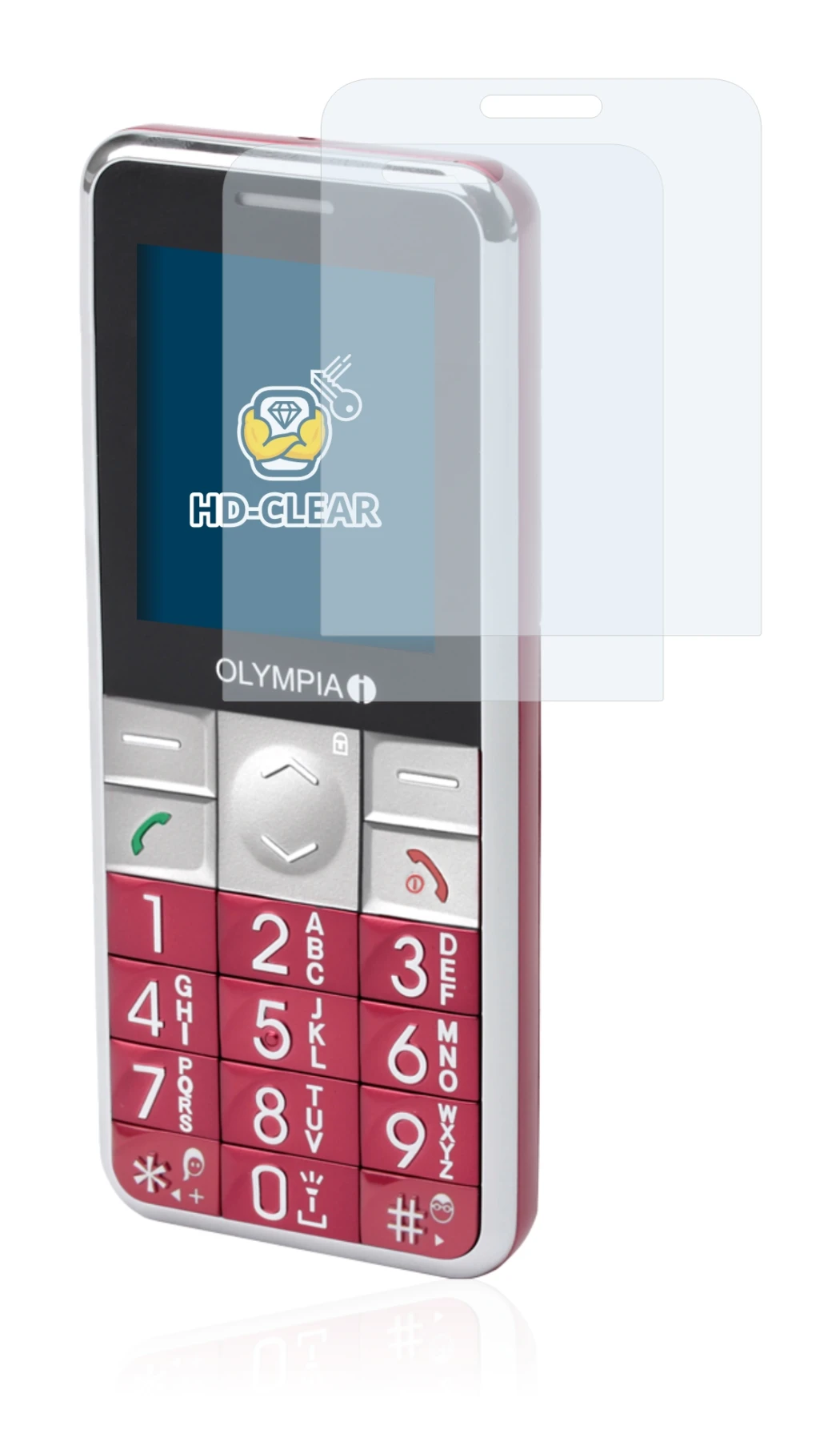 Image of the device Olympia Viva Plus with a wide variety of screen protectors.