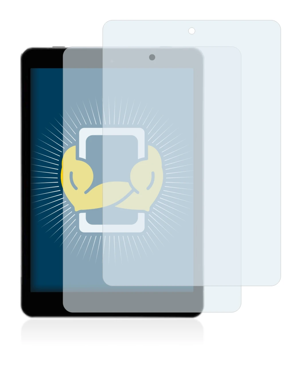 Image of the device Kiano SlimTab 8 with a wide variety of screen protectors.