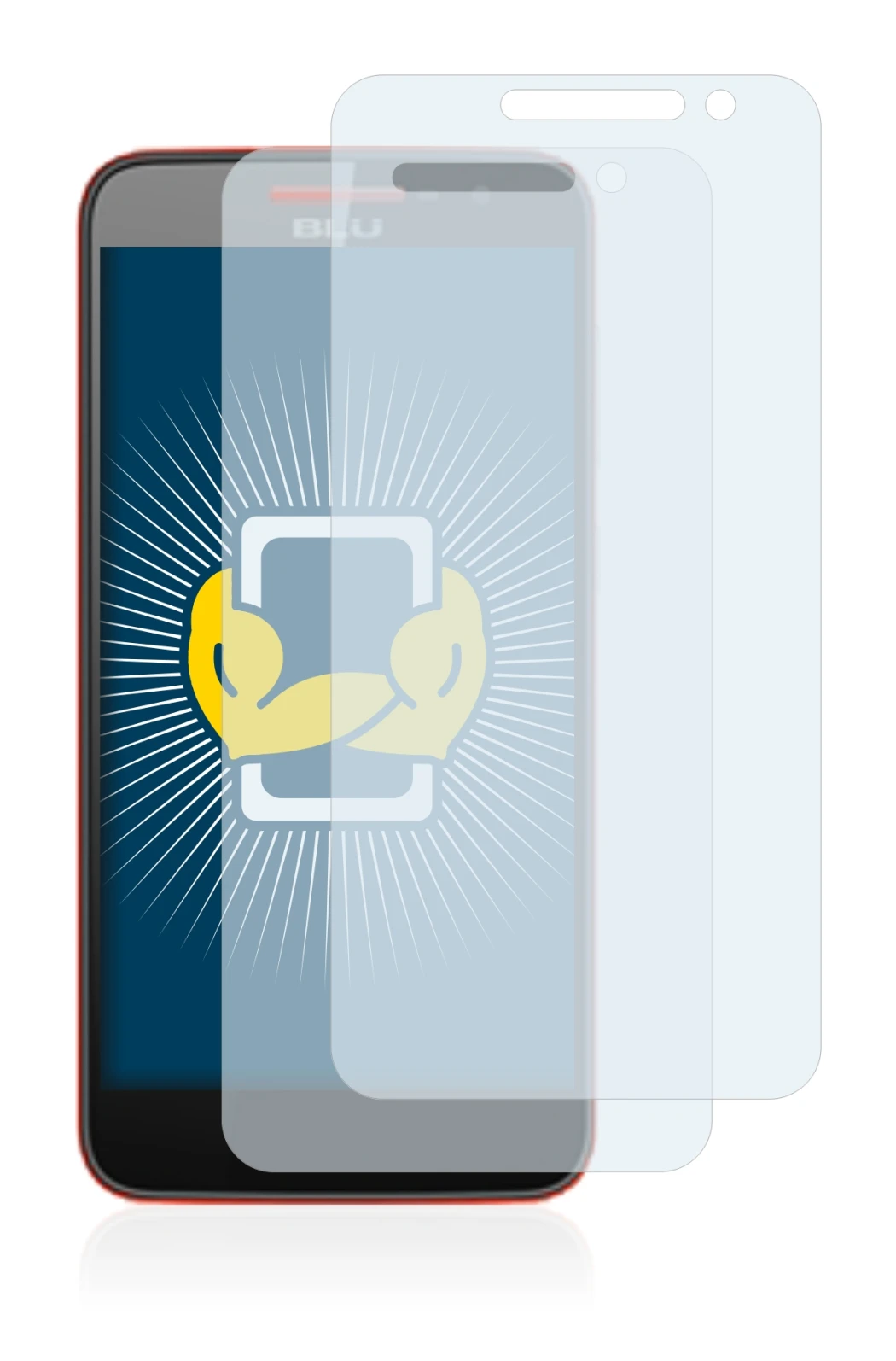 Image of the device BLU Studio C with a wide variety of screen protectors.