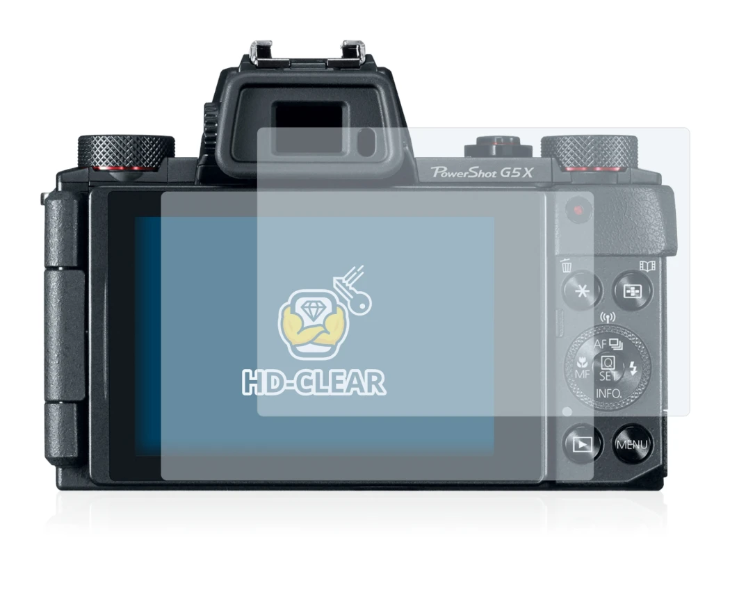 Image of the device Canon PowerShot G5 X with a wide variety of screen protectors.