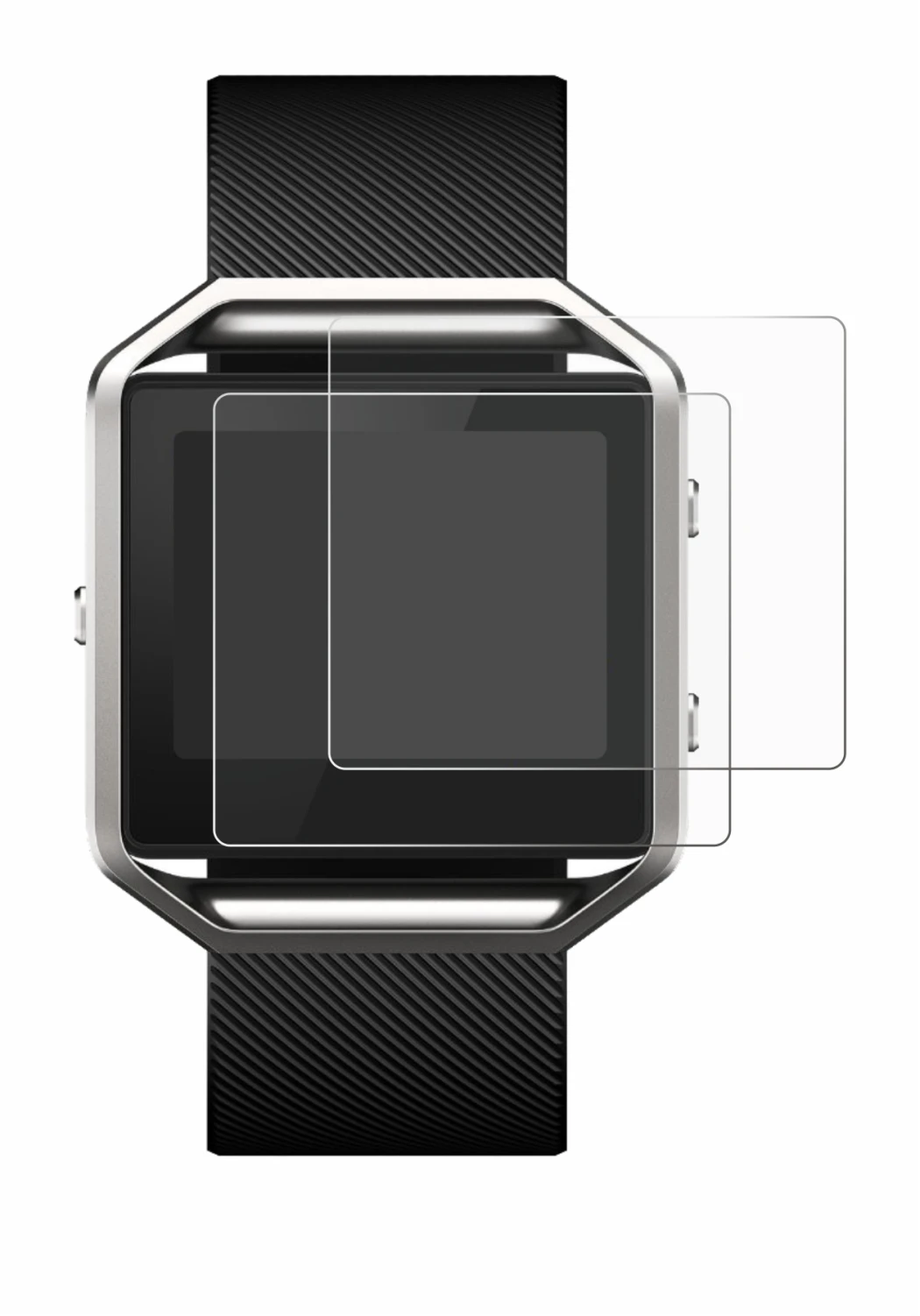 Image of the device Fitbit Blaze with a wide variety of screen protectors.