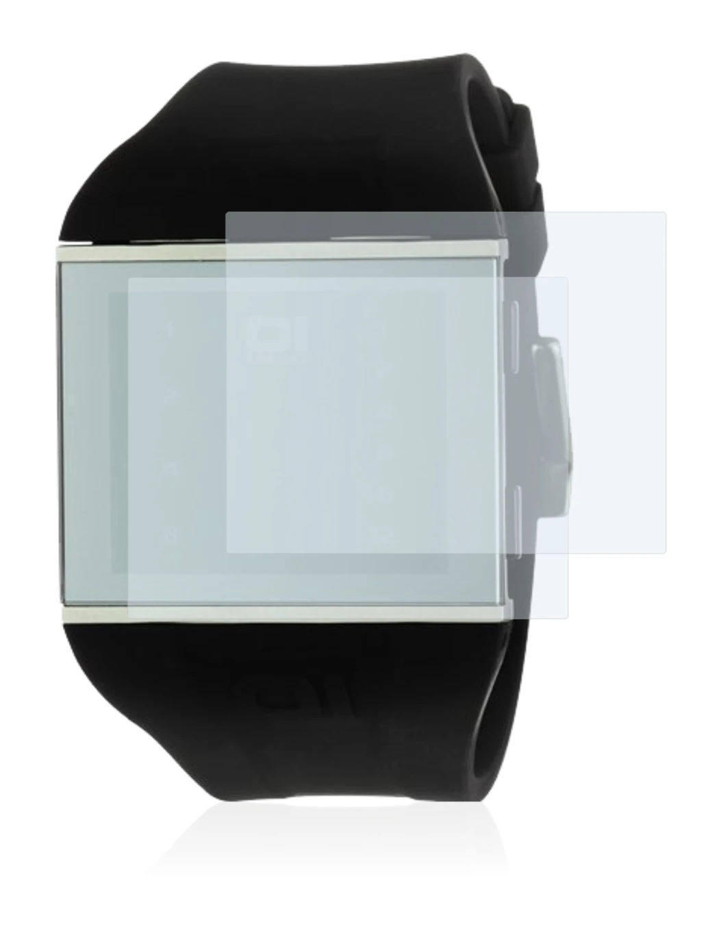 Image of the device The One Slim Square with a wide variety of screen protectors.