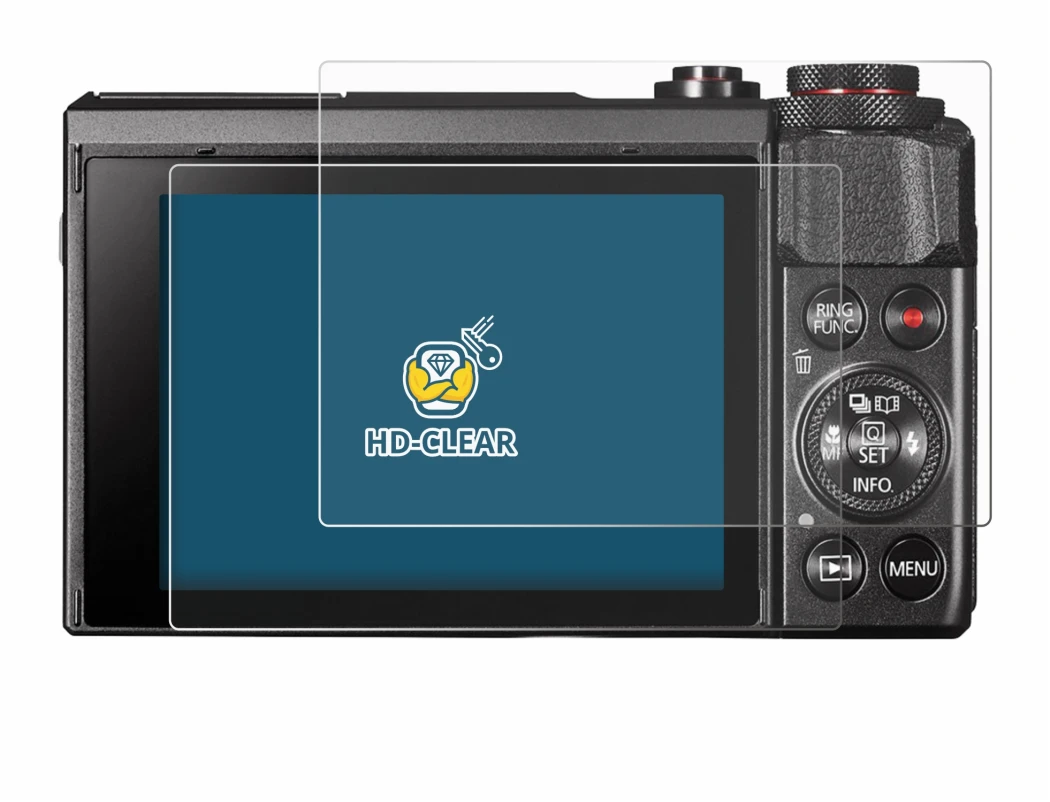 Image of the device Canon PowerShot G7 X Mark II with a wide variety of screen protectors.