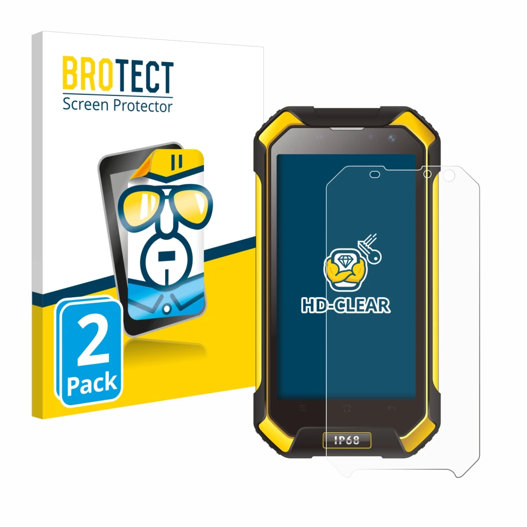 Front side of a product packaging with the brand logo BROTECT. Next to it is the device Blackview BV6000 shown with the corres