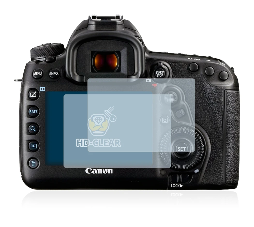 Image of the device Canon EOS 5D Mark IV with a wide variety of screen protectors.
