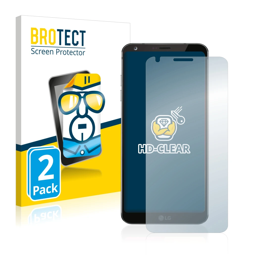 Front side of a product packaging with the brand logo BROTECT. Next to it is the device LG G6 shown with the corresponding scr