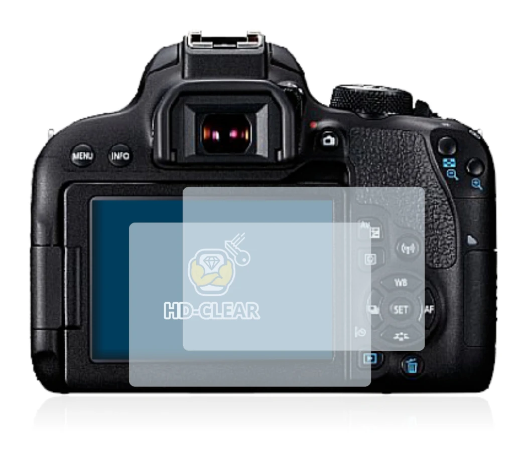 Image of the device Canon EOS 800D with a wide variety of screen protectors.
