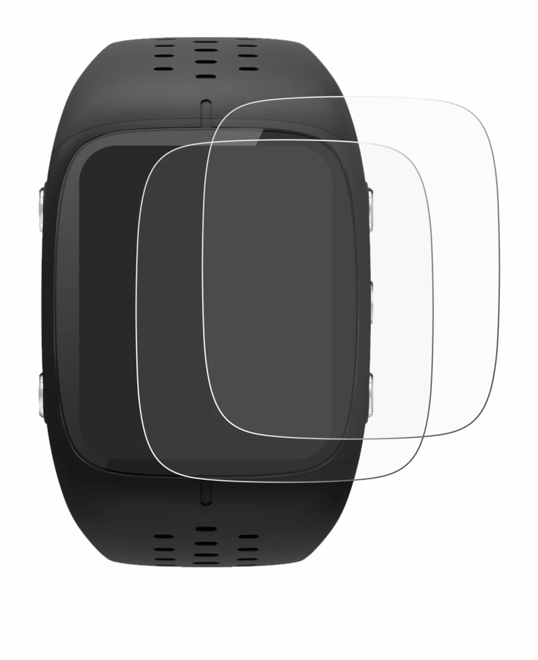 Image of the device Polar M430 with a wide variety of screen protectors.