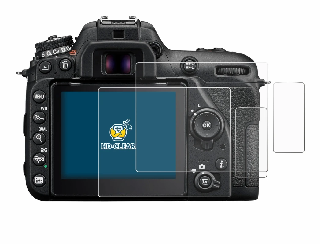 Image of the device Nikon D7500 with a wide variety of screen protectors.