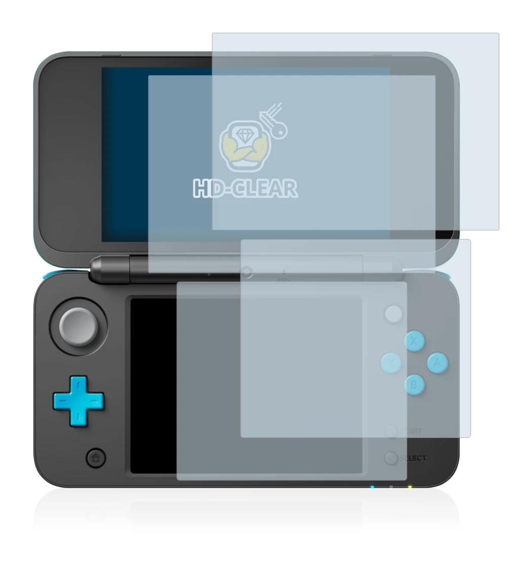 Image of the device Nintendo 2DS XL with a wide variety of screen protectors.