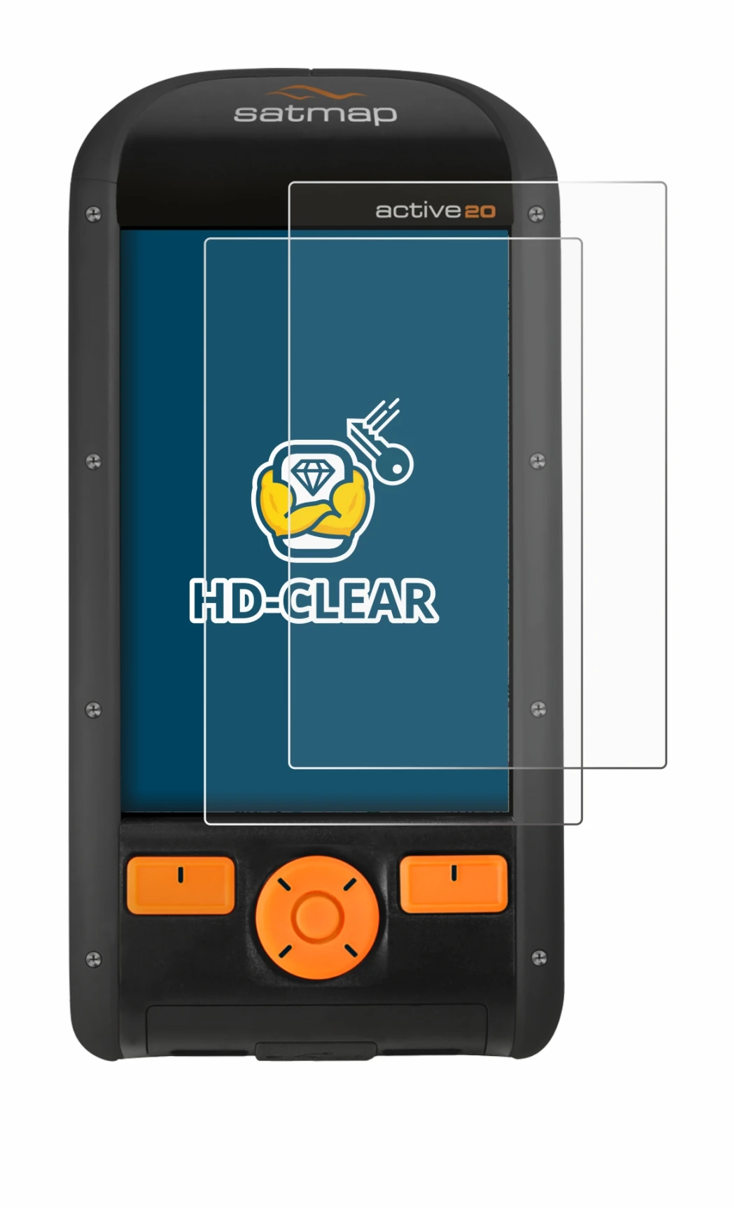 Image of the device Satmap Active 20 with a wide variety of screen protectors.