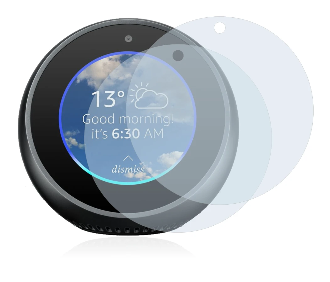 Image of the device Amazon Echo Spot with a wide variety of screen protectors.