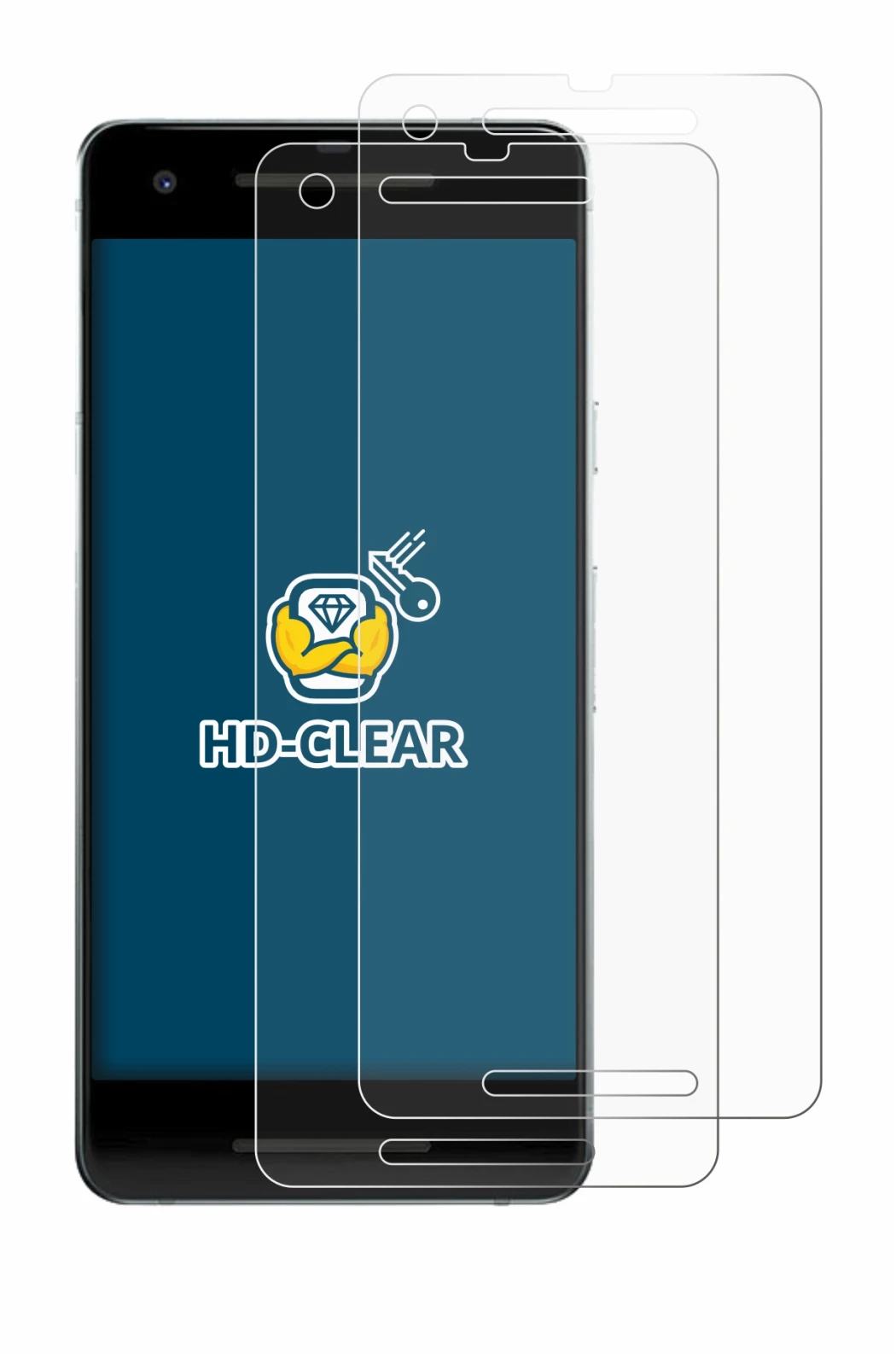 Image of the device Google Pixel 2 with a wide variety of screen protectors.