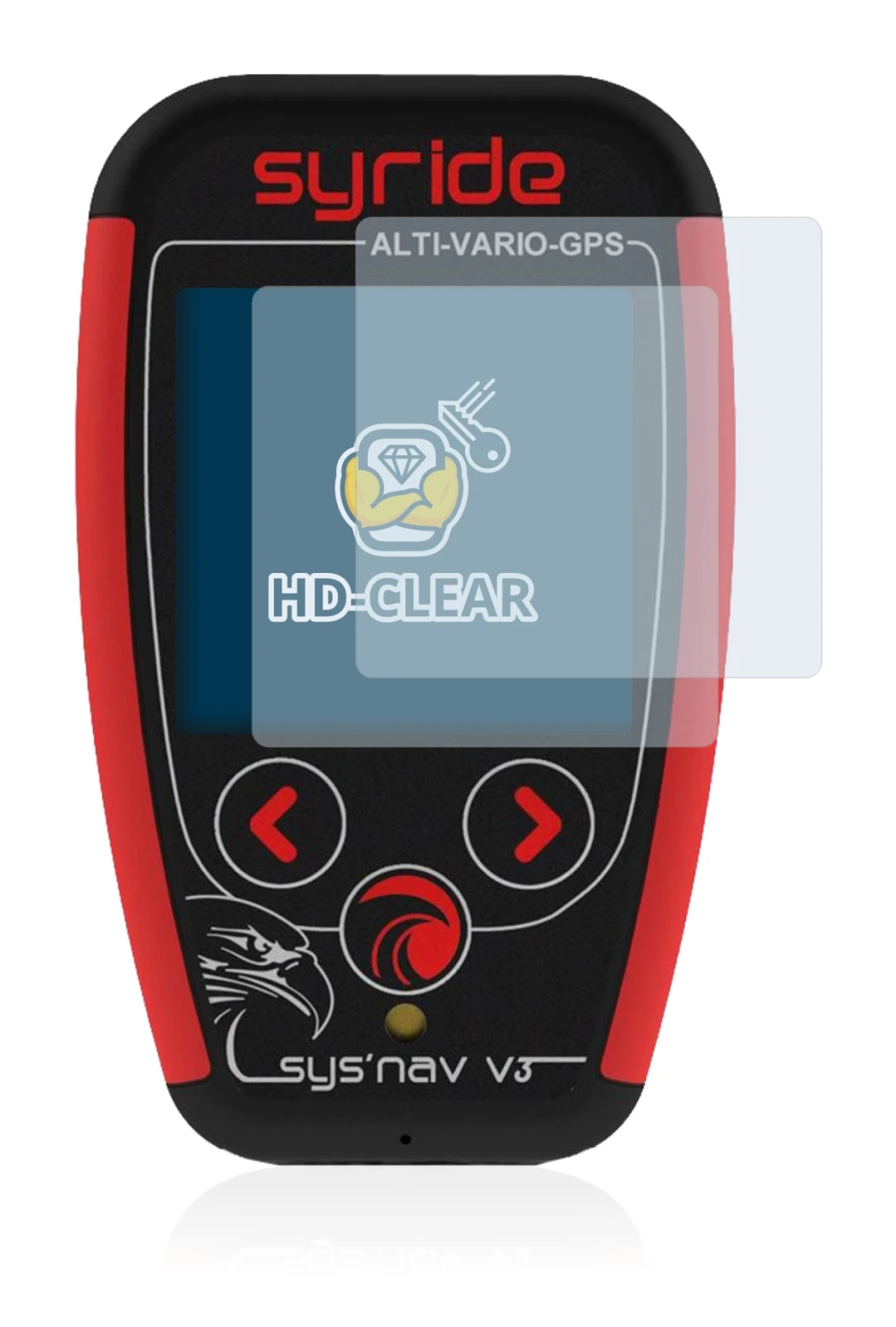 Image of the device Syride Sys'Nav V3 with a wide variety of screen protectors.