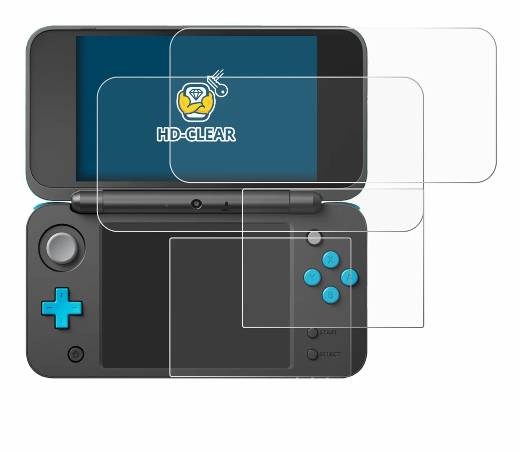 Image of the device New Nintendo 2DS XL with a wide variety of screen protectors.