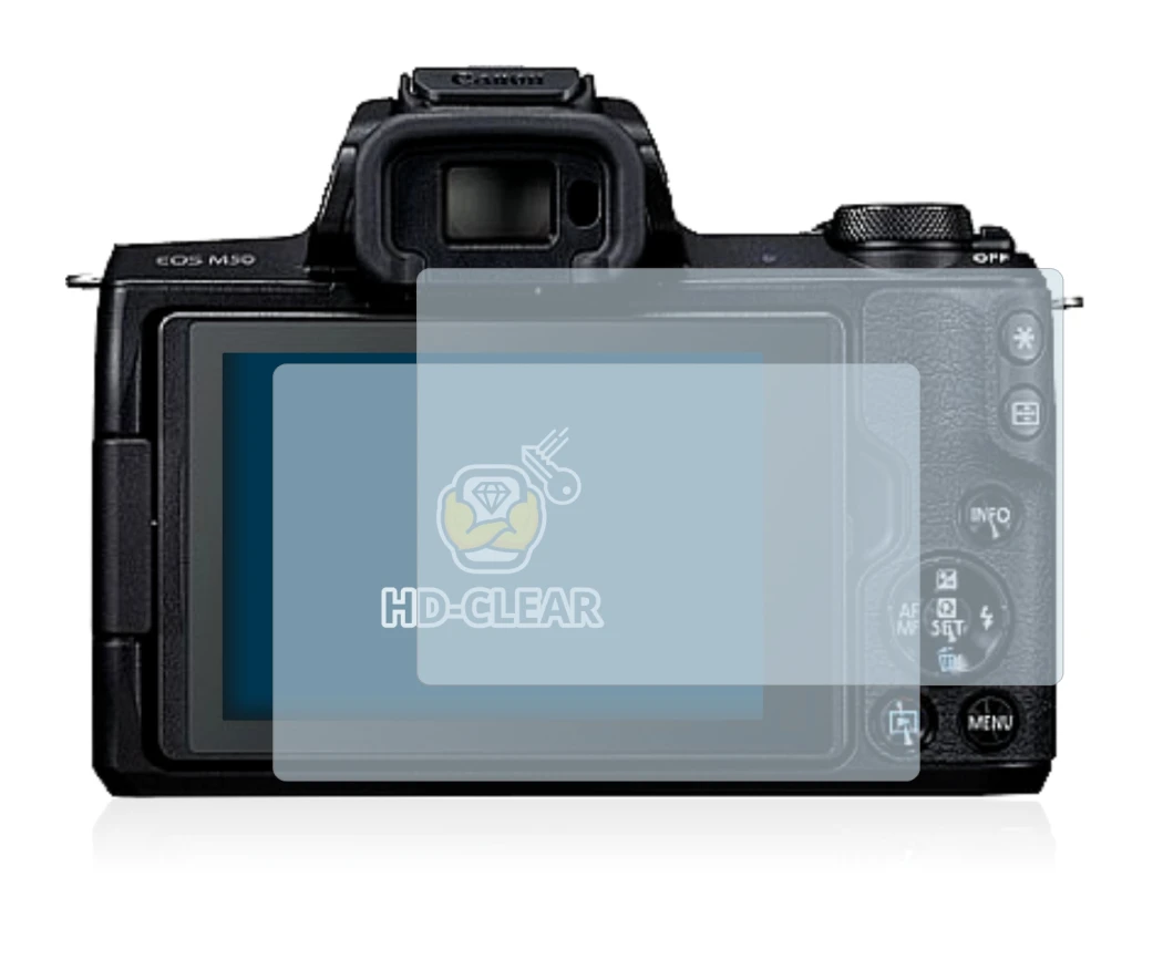 Image of the device Canon EOS M50 with a wide variety of screen protectors.