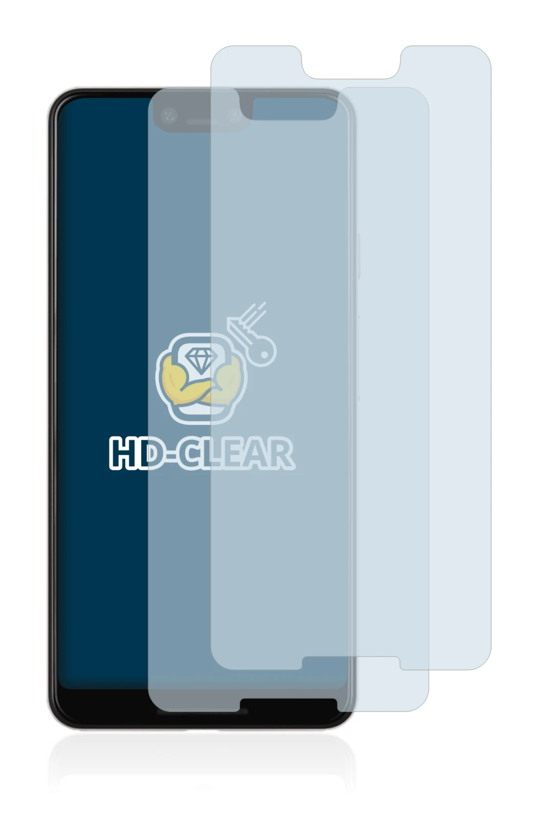 Image of the device Google Pixel 3 XL with a wide variety of screen protectors.