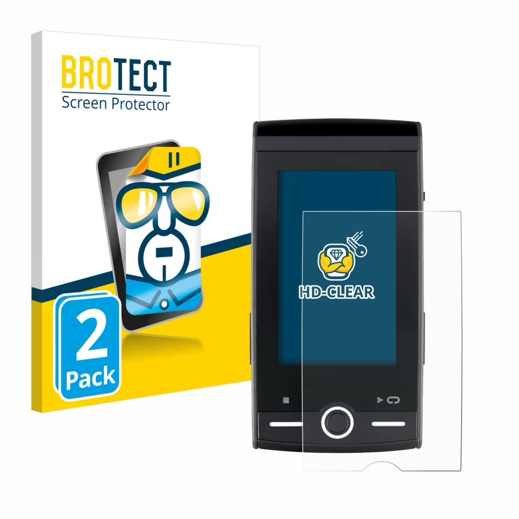 Front side of a product packaging with the brand logo BROTECT. Next to it is the device Sigma ROX 12.0 Sport shown with the co