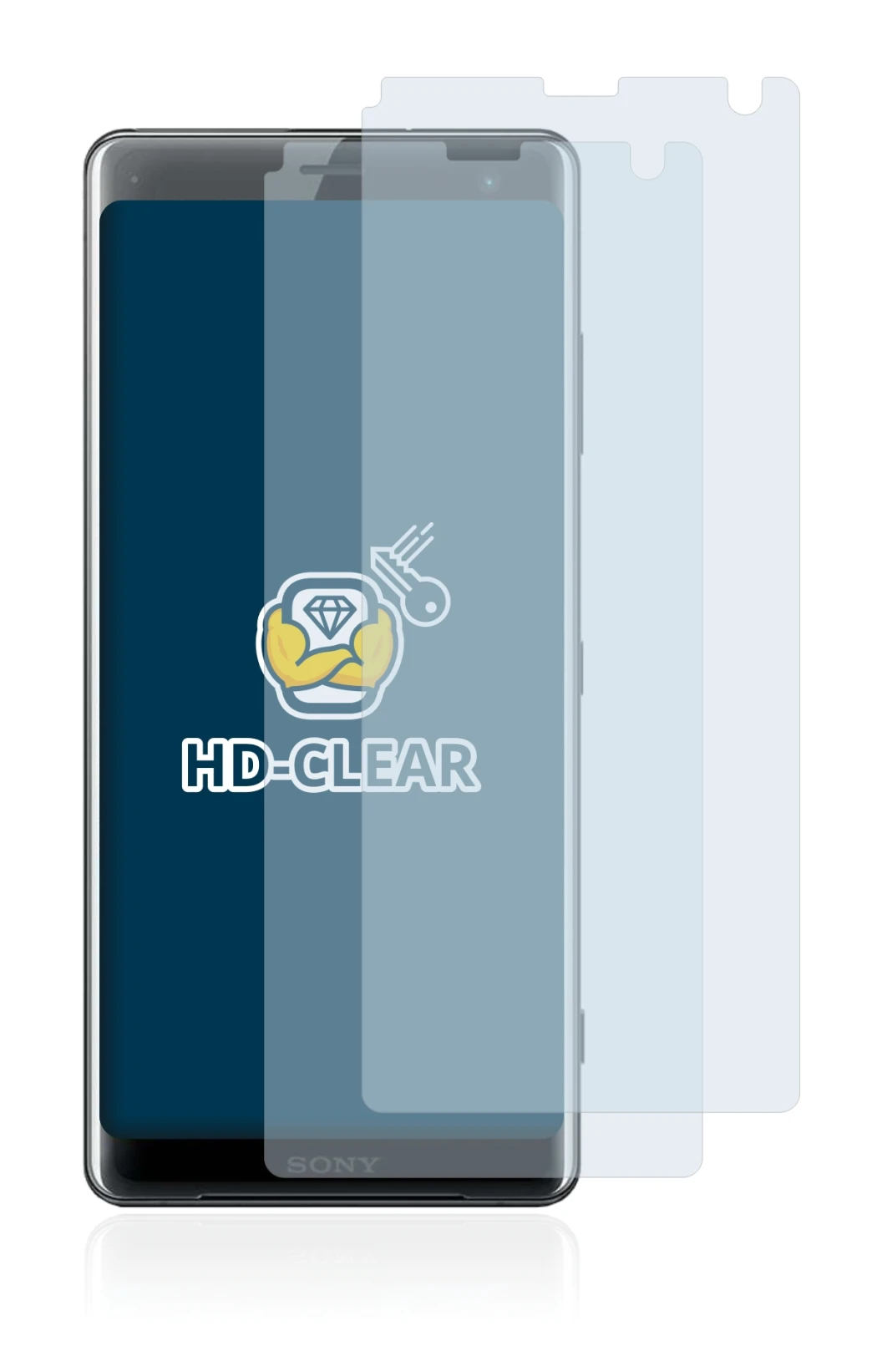 Image of the device Sony Xperia XZ3 with a wide variety of screen protectors.