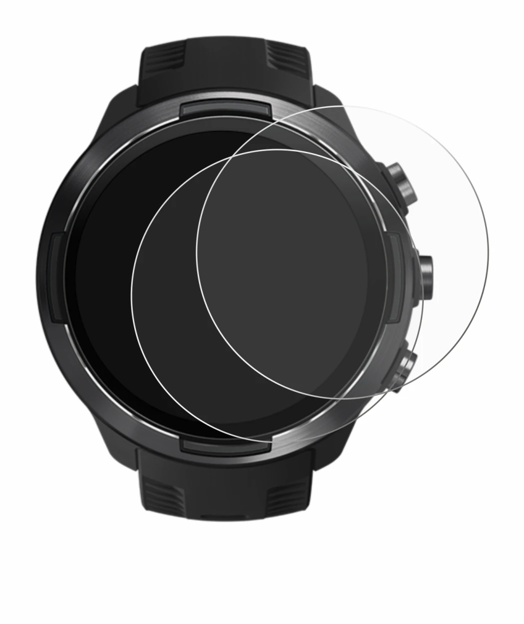 Image of the device Suunto 9 with a wide variety of screen protectors.