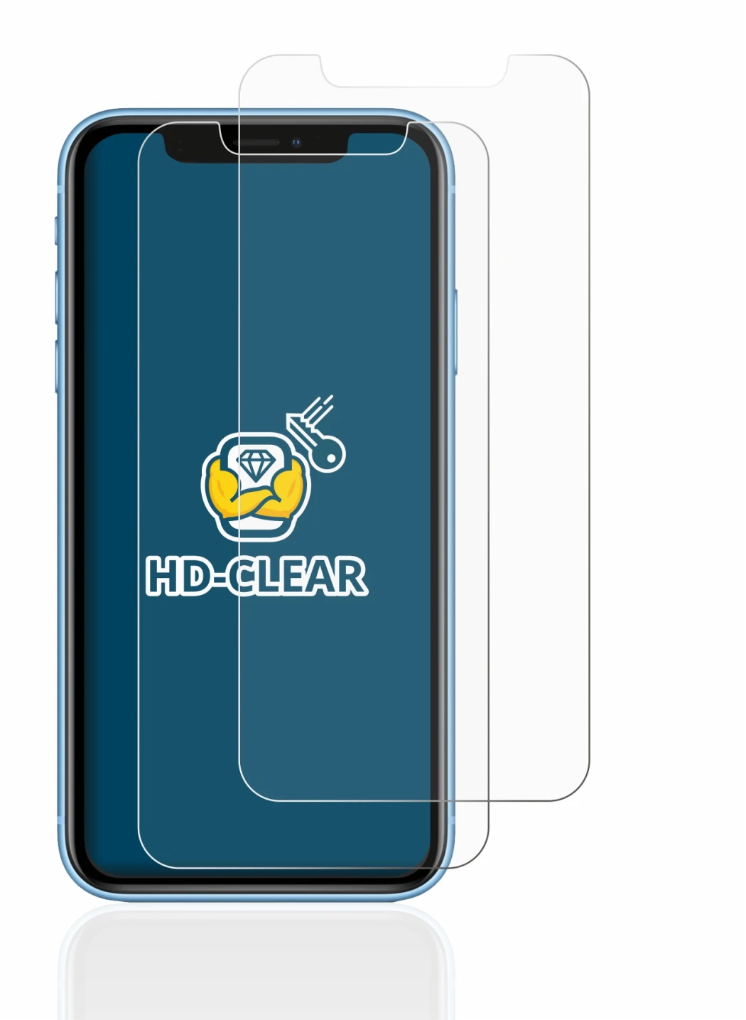 Image of the device Apple iPhone XR with a wide variety of screen protectors.