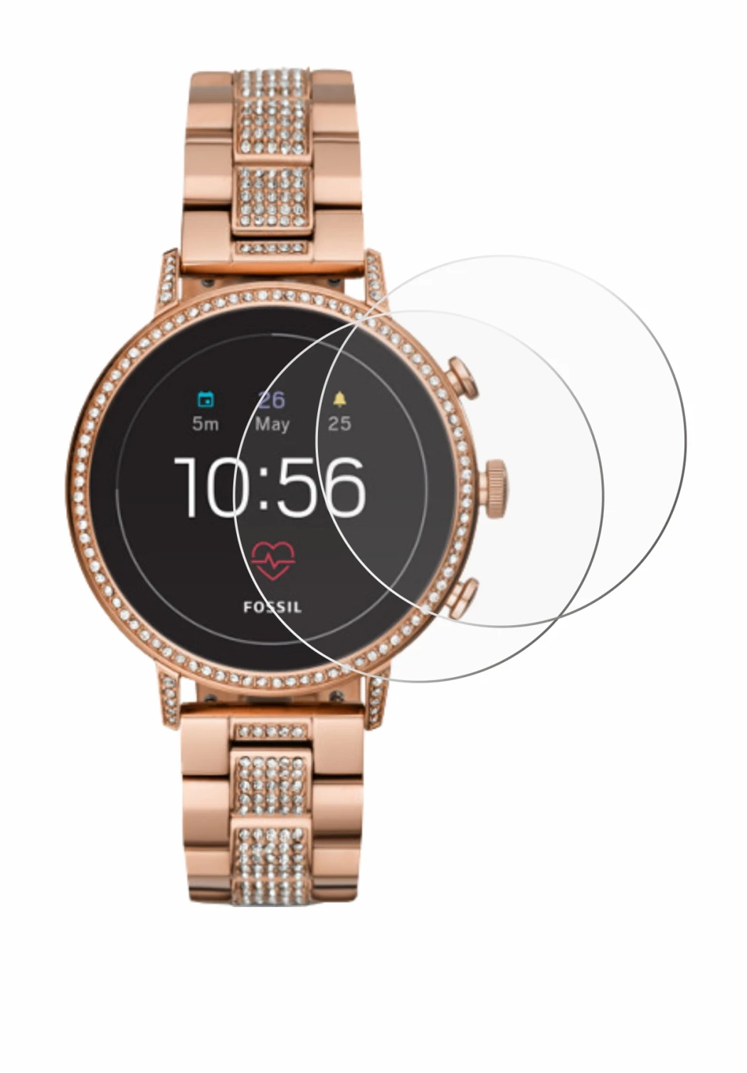 Image of the device Fossil Q Venture HR (4.Gen) with a wide variety of screen protectors.