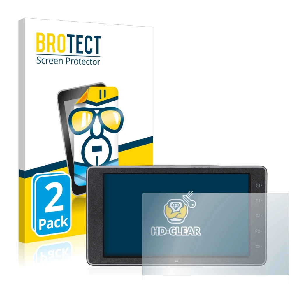 Front side of a product packaging with the brand logo BROTECT. Next to it is the device DJI Crystalsky (5.5