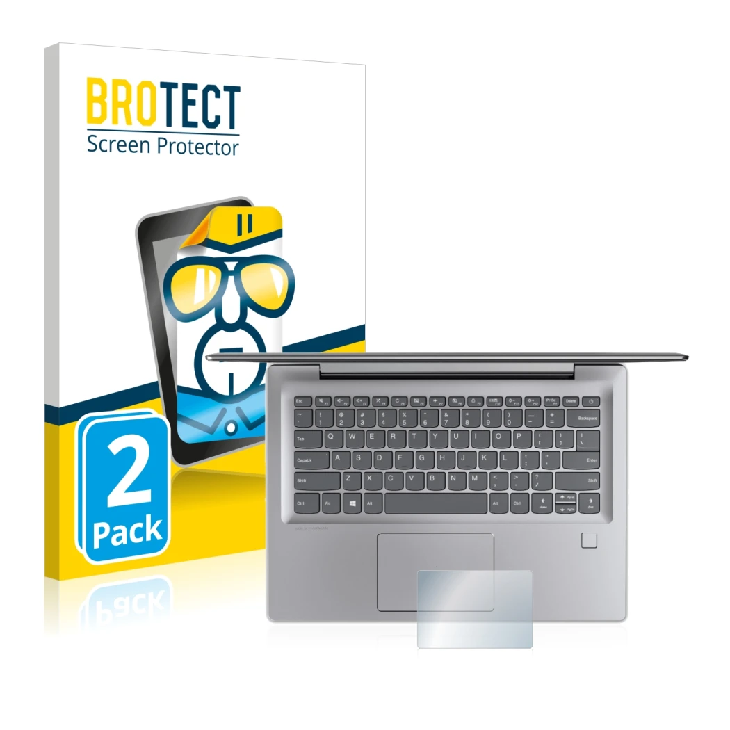Front side of a product packaging with the brand logo BROTECT. Next to it is the device Lenovo IdeaPad 530s (14