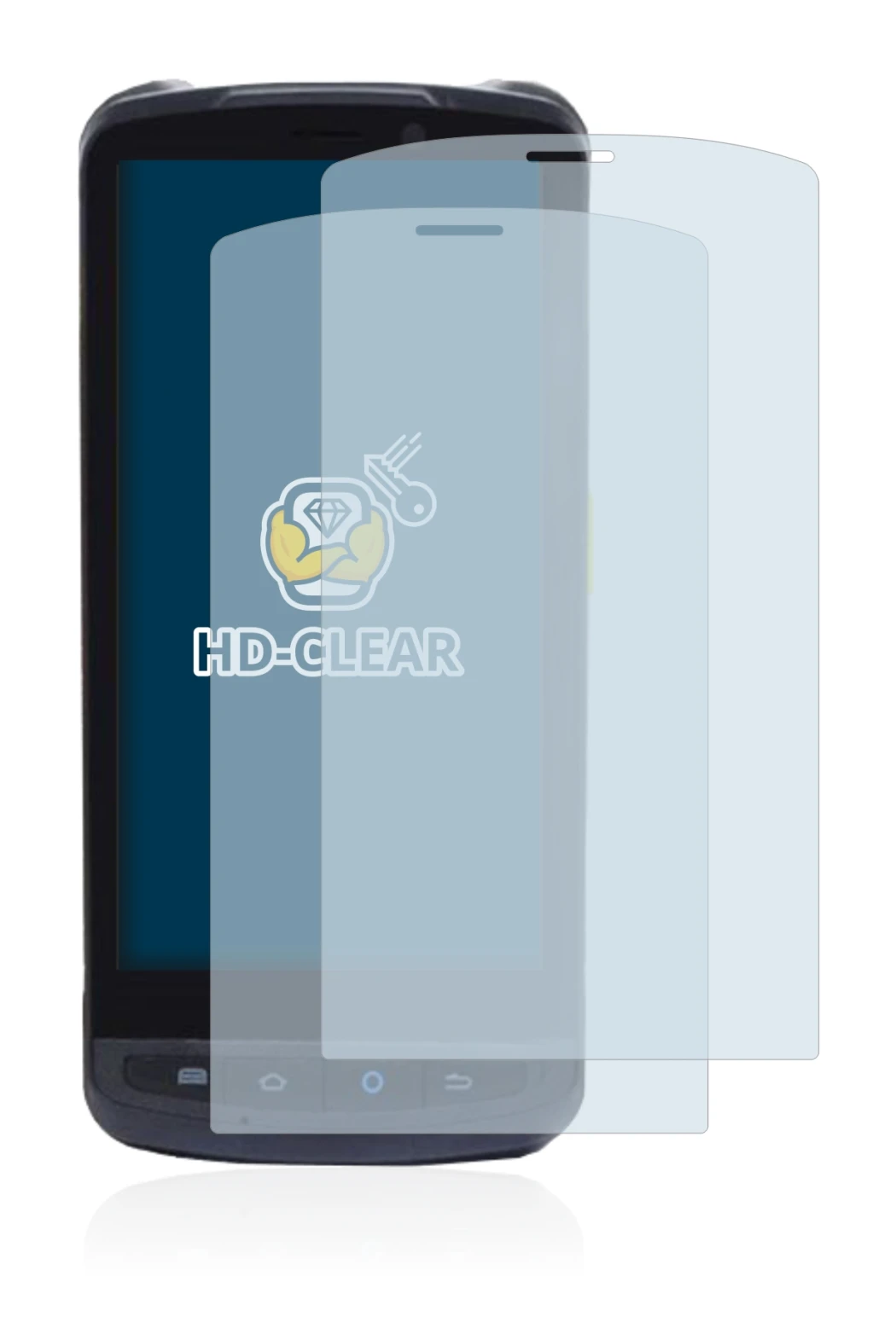 Image of the device Newland MT90 Orca with a wide variety of screen protectors.