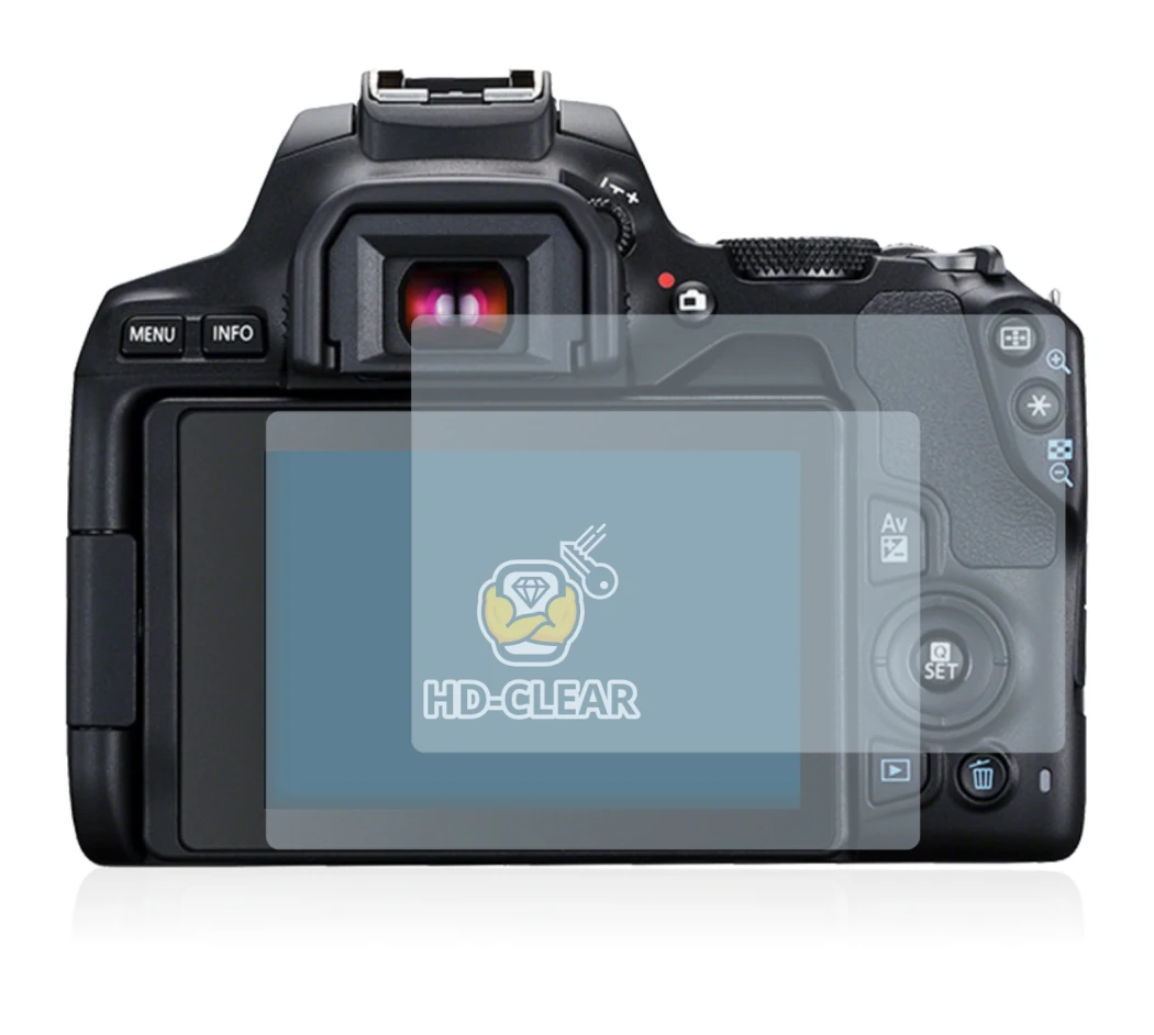 Image of the device Canon EOS 250D with a wide variety of screen protectors.